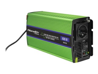Qoltec Monolith - Falownik zasilania z DC na AC / ładowarka akumulatorów / UPS - czysta fala sinusoidalna - AC 230 V / DC 12 V -