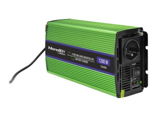 Qoltec Monolith - Falownik zasilania z DC na AC / ładowarka akumulatorów / UPS - czysta fala sinusoidalna - AC 230 V / DC 12 V -