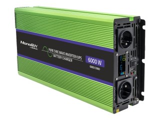 Qoltec Monolith - Falownik zasilania z DC na AC / ładowarka akumulatorów / UPS - czysta sinusoida, LCD - AC 230 V / DC 12 V - 30