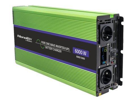 Qoltec Monolith - Falownik zasilania z DC na AC / ładowarka akumulatorów / UPS - czysta sinusoida, LCD - AC 230 V / DC 12 V - 30