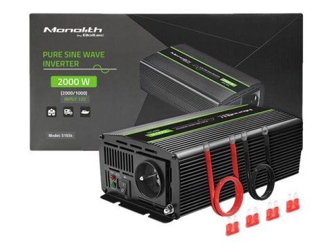 Qoltec Monolith - Inwerter DC na AC - czysta fala sinusoidalna - 12 V - 1000 wat