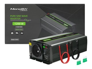 Qoltec Monolith - Inwerter DC na AC - czysta fala sinusoidalna - 24 V - 1200 wat