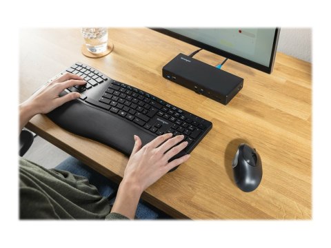 Kensington Pro Fit Ergo Wireless Keyboard - Klawiatura - bezprzewodowa - 2.4 GHz, Bluetooth 4.0 - US - czarny