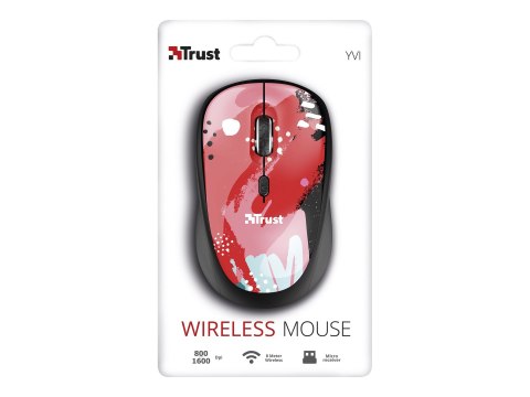 Trust Yvi - Mysz - prawo i leworęczna - optyczna - 4 przyciski - bezprzewodowa - 2.4 GHz - odbiornik bezprzewodowy USB - czerwon
