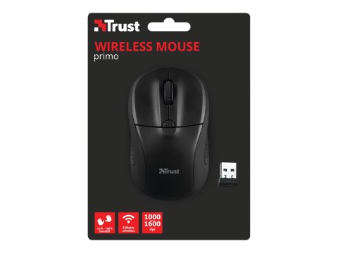 Trust Primo - Mysz - prawo i leworęczna - optyczna - 4 przyciski - bezprzewodowa - 2.4 GHz - odbiornik bezprzewodowy USB - czarn