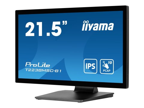 Iiyama ProLite T2238MSC-B1 - Monitor LED - 21.5" - ekran dotykowy - 1920 x 1080 Full HD (1080p) - IPS - 600 cd/m² - 1000:1 - 5 m