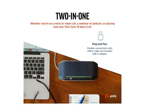 HP Poly Sync 10 - Głośnik zestawu głośnomówiącego - przewodowa - USB-A, USB-C - srebrny