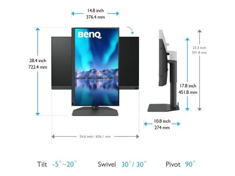 BenQ PhotoVue SW272Q - SW Series - monitor LED - 27" - 2560 x 1440 QHD @ 60 Hz - IPS - 300 cd/m² - 1000:1 - HDR10 - 5 ms - 2xHDM