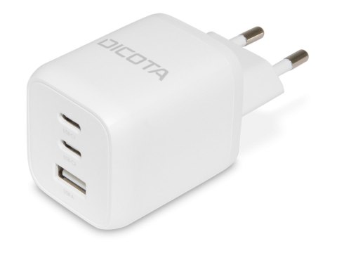 DICOTA - Zasilacz - zgodność, GaN - 65 wat - 5 A - PD 3.0 - 3 złącza wychodzące (2 x USB-C, USB) - biały - Europa