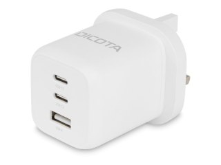 DICOTA - Zasilacz - zgodność, GaN - 65 wat - 5 A - PD 3.0 - 3 złącza wychodzące (2 x USB-C, USB) - biały - Wielka Brytania