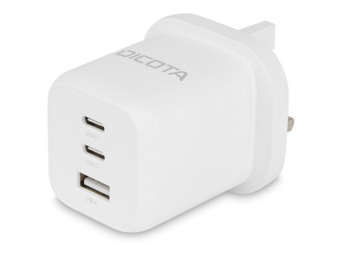 DICOTA - Zasilacz - zgodność, GaN - 65 wat - 5 A - PD 3.0 - 3 złącza wychodzące (2 x USB-C, USB) - biały - Wielka Brytania