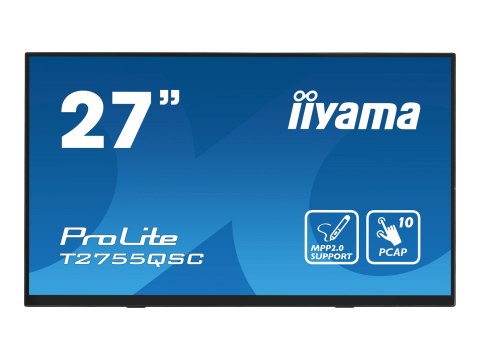 Iiyama ProLite T2755QSC-B1 - Monitor LED - 27" - ekran dotykowy - 2560 x 1440 WQHD @ 75 Hz - IPS - 400 cd/m² - 1000:1 - 5 ms - H
