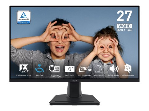 MSI PRO MP275Q - Monitor LED - 27" - 2560 x 1440 WQHD @ 100 Hz - IPS - 300 cd/m² - 1300:1 - 1 ms - 2xHDMI, DisplayPort - głośnik