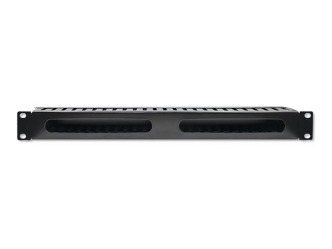 Qoltec - Organizer kabli w obudowie - stal lita, 24 porty - czarny - 1U - 19"