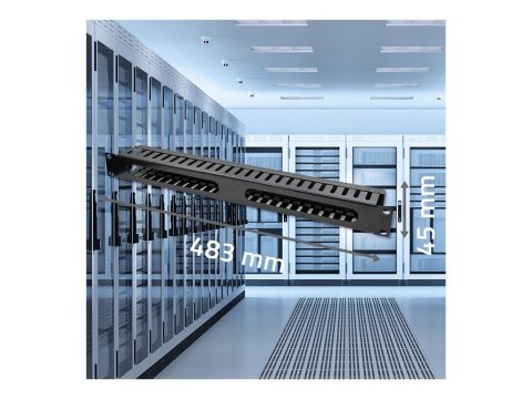 Qoltec - Organizer kabli w obudowie - stal lita, 24 porty - czarny - 1U - 19"