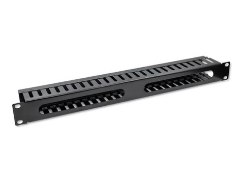 Qoltec - Organizer kabli w obudowie - stal lita, 24 porty - czarny - 1U - 19"