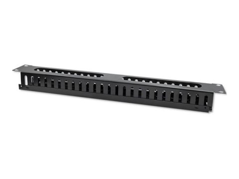 Qoltec - Organizer kabli w obudowie - stal lita, 24 porty - czarny - 1U - 19"