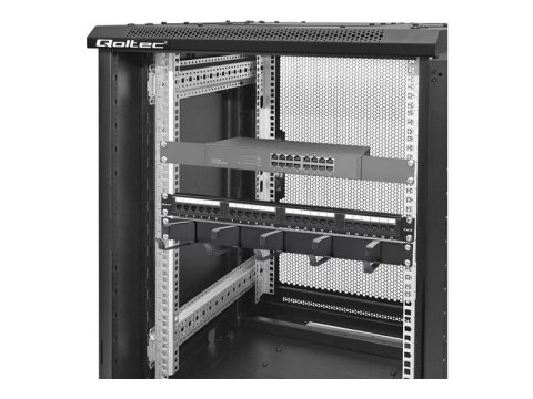Qoltec - Organizer kabli w obudowie - stal lita - czarny - 1U - 19"