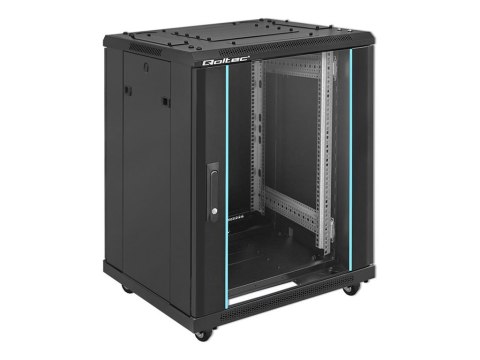 Qoltec - Stojak szafa - 600 x 855 x 600, drzwiczki perforowane, nóżki + kółka, etui stalowe, zamek - wolnostojący - czarny - 15U