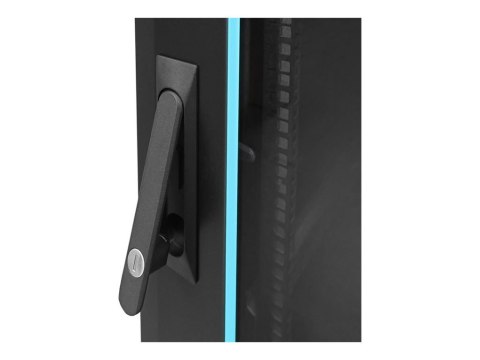 Qoltec - Stojak szafa - 600 x 855 x 600, drzwiczki perforowane, nóżki + kółka, etui stalowe, zamek - wolnostojący - czarny - 15U