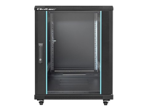 Qoltec - Stojak szafa - 600 x 855 x 600, drzwiczki perforowane, nóżki + kółka, etui stalowe, zamek - wolnostojący - czarny - 15U