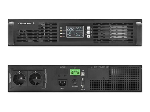 Qoltec - UPS (montowany w stojaku) - współczynnik mocy 1.0, LCD, EPO, on-line - AC 110-300 V - 1000 wat - 1000 VA - 7 Ah - RS-23
