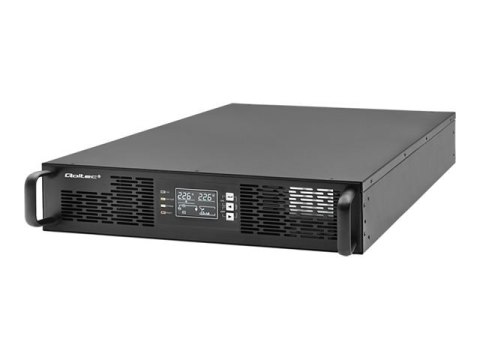 Qoltec - UPS (montowany w stojaku) - współczynnik mocy 1.0, LCD, EPO, on-line - AC 110-300 V - 3000 wat - 3000 VA - 7 Ah - RS-23