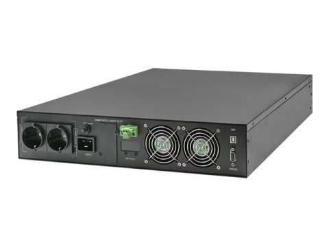 Qoltec - UPS (montowany w stojaku) - współczynnik mocy 1.0, LCD, EPO, on-line - AC 110-300 V - 3000 wat - 3000 VA - 7 Ah - RS-23