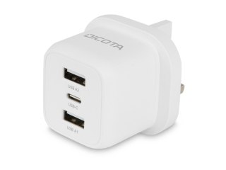 DICOTA - Zasilacz - kompaktowy, laptop - 32 wat - 3 A - 3 złącza wychodzące (USB-C, 2 x USB) - biały - Wielka Brytania