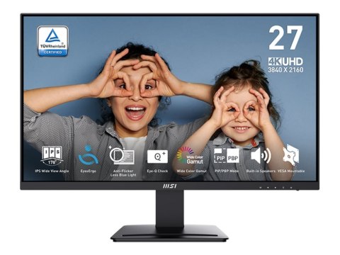 MSI PRO MP273U - Monitor LED - 27" - 3840 x 2160 4K @ 60 Hz - IPS - 300 cd/m² - 1000:1 - 4 ms - 2xHDMI, DisplayPort - głośnik(i)