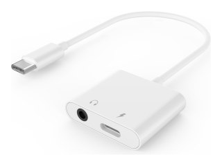 Cablexpert - Złącze z USB-C na słuchawkowe / przejściówka do ładowania - USB-C męski do mini jack, USB-C żeński - 10 cm - biały