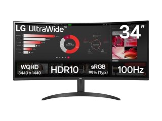 LG UltraWide 34WR50QK-B - Monitor LED - zaokrąglony - 34" - 3440 x 1440 WQHD @ 100 Hz - VA - 300 cd/m² - 3000:1 - HDR10 - 5 ms -