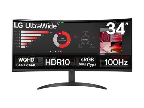 LG UltraWide 34WR50QK-B - Monitor LED - zaokrąglony - 34" - 3440 x 1440 WQHD @ 100 Hz - VA - 300 cd/m² - 3000:1 - HDR10 - 5 ms -