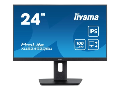 Iiyama ProLite XUB2492QSU-B1 - Monitor LED - 24" - 2560 x 1440 WQHD @ 100 Hz - IPS - 300 cd/m² - 1000:1 - 0.5 ms - HDMI, Display