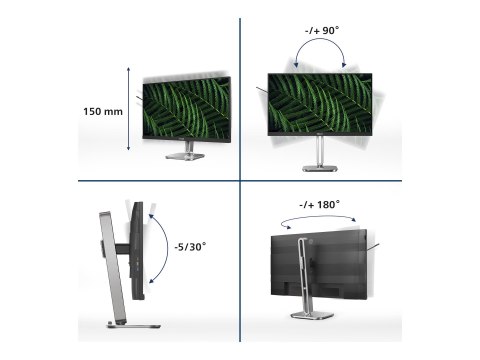 Philips 27B2G5500 - Monitor LED - 27" - 2560 x 1440 QHD @ 100 Hz - IPS - 1500:1 - głośnik(i) - srebrny, ciemny grafit