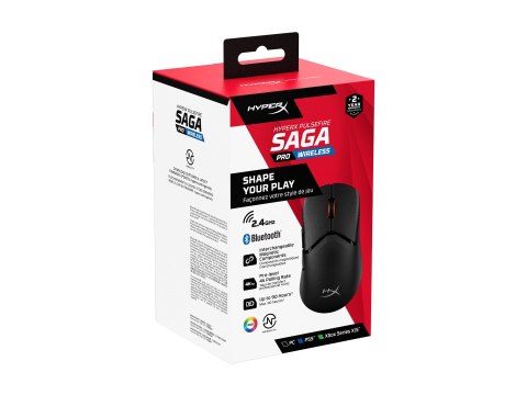 HyperX Pulsefire Saga Pro - Mysz - ergonomiczna - optyczna - 6 przyciski - bezprzewodowa, przewodowa - 2.4 GHz, Bluetooth 5.0, U