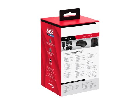 HyperX Pulsefire Saga Pro - Mysz - ergonomiczna - optyczna - 6 przyciski - bezprzewodowa, przewodowa - 2.4 GHz, Bluetooth 5.0, U