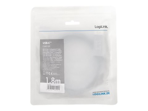 LogiLink - Kabel USB / DisplayPort - USB-C (M) do DisplayPort 20-pin (M) - USB 3.2 Gen 1 / DisplayPort 1.2 / Thunderbolt 3 - 1.8