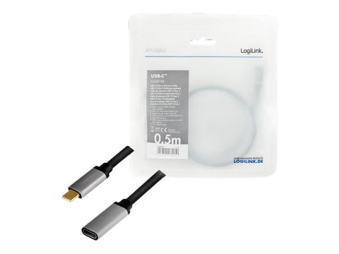 LogiLink - Przedłużacz kabla USB - USB-C (M) do USB-C (F) - USB 3.2 Gen 2 - 50 cm - obsługa 4K 60 Hz (3840 x 2160) - szary, czar