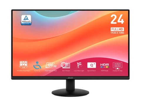 MSI PRO MP242L - Monitor LCD - 24" (23.8" widoczny) - 1920 x 1080 Full HD (1080p) @ 100 Hz - IPS - 250 cd/m² - 1000:1 - 1 ms - H