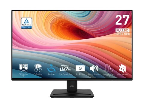 MSI PRO MP271A E2 - Monitor LED - 27" - 1920 x 1080 Full HD (1080p) @ 120 Hz - IPS - 300 cd/m² - 1500:1 - 1 ms - HDMI, VGA, Disp