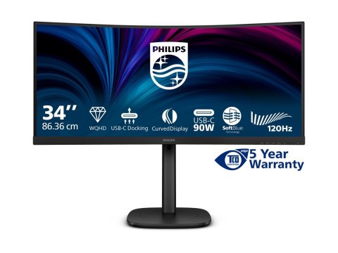 Philips 34B2U3600C - 3000 Series - monitor LED - zaokrąglony - 34" - 3440 x 1440 WQHD @ 120 Hz - VA - 3500:1 - HDMI, DisplayPort