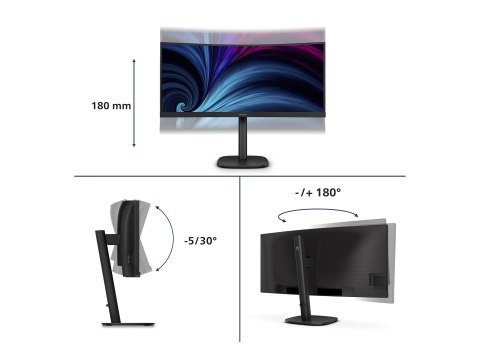 Philips 34B2U3600C - 3000 Series - monitor LED - zaokrąglony - 34" - 3440 x 1440 WQHD @ 120 Hz - VA - 3500:1 - HDMI, DisplayPort