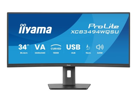 Iiyama ProLite XCB3494WQSU-B1 - Monitor LED - zaokrąglony - 34" - 3440 x 1440 UWQHD @ 120 Hz - VA - 350 cd/m² - 3000:1 - 0.4 ms 