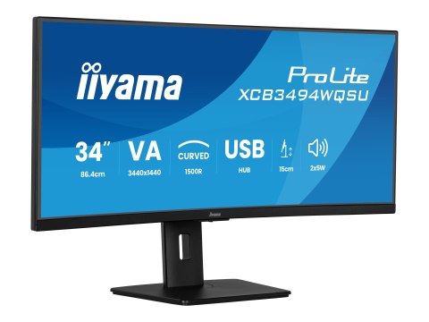 Iiyama ProLite XCB3494WQSU-B1 - Monitor LED - zaokrąglony - 34" - 3440 x 1440 UWQHD @ 120 Hz - VA - 350 cd/m² - 3000:1 - 0.4 ms 