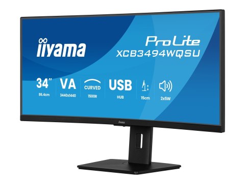 Iiyama ProLite XCB3494WQSU-B1 - Monitor LED - zaokrąglony - 34" - 3440 x 1440 UWQHD @ 120 Hz - VA - 350 cd/m² - 3000:1 - 0.4 ms 