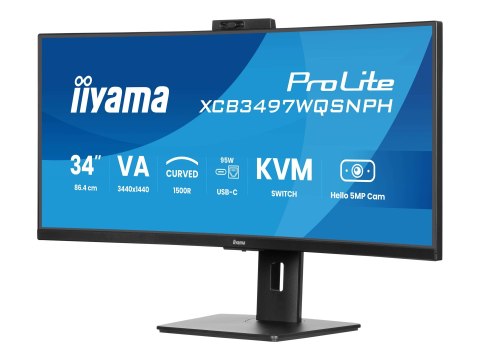 Iiyama ProLite XCB3497WQSNPH-B1 - Monitor LED - zaokrąglony - 34" (31.3" widoczny) - 3440 x 1440 UWQHD @ 120 Hz - VA - 300 cd/m²