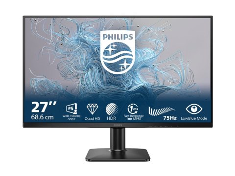 Philips 27E2N1500L - 1000 Series - monitor LED - 27" - 2560 x 1440 QHD @ 75 Hz - IPS - 1000:1 - HDR10 - 4 ms - HDMI, DisplayPort