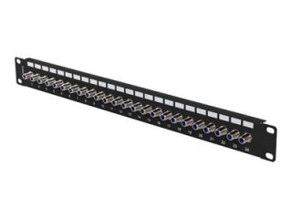 Lanberg - Krosownica - do montażu na stelażu - Ekranowany - złącze F X 24 - RAL 9004, czarny - 1U - 19"