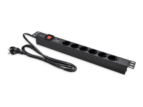 Qoltec - Linka zasilania (montowany w stojaku) - aluminium - AC 220-250 V - 3680 wat - wejście: Typ F/E - złącza wyjściowe: 6 (6